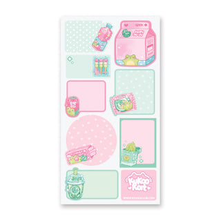frog snacks pink ice cream juice soda korean labels sticker sheet