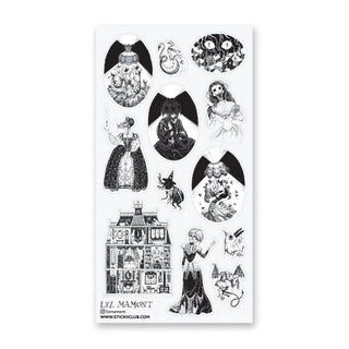 haunted house mansion victorian gown lamp ghost monster gothic sticker sheet