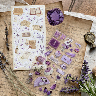 lavender purple vintage fan tea sticker sheet
