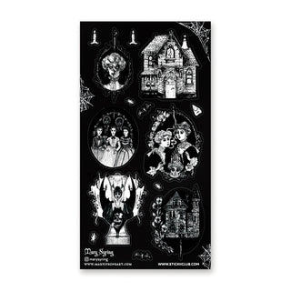 ghost gothic victorian haunted house mansion girls women candles smoke sticker sheet