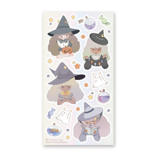 pastel witch girls halloween spooky ghost cat stars potions candy sticker sheet