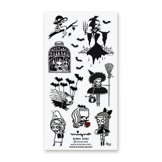goth gothic women ladies girl dress witch bats halloween sticker sheet