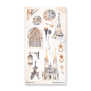 gothic architecture arches ornate detail gold key sticker sheet