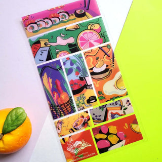 cat rainbow dragon abstract food sushi holo neon women girls ladies sticker mini notebook ufo stamp
