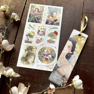 girl asian floral bookmark