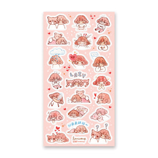 grumpy lazy sleepy pink girl cat sticker sheet