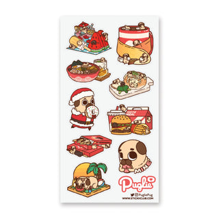 pug dog pupy ramen chowder burger pocky peppero watermelon ice cream snacks mine food santa christmas sticker sheet
