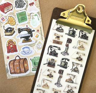 vintage sewing luggage bag suitcase typewriter antique camera perfume sticker sheet