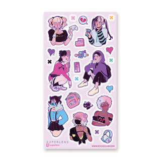 gamer girls gaming pastel punk goth fashion cute hair sticker sheet