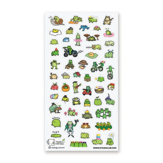 frog life snail bike motorcycle crown round green stationery sticker sheet