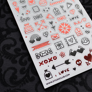 love icons black red sticker sheet