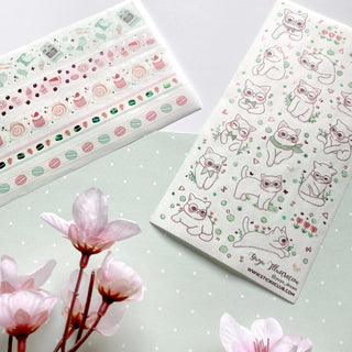 mint pink macaroon baking sticker sheet washi tapes strips