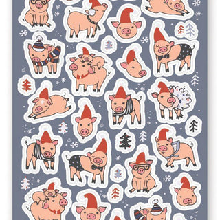 christmas winter snow pigs sticker sheet